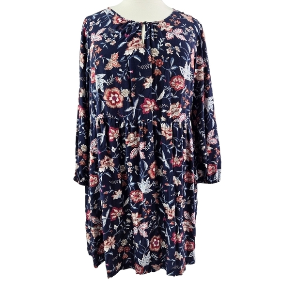 Old Navy Blue Floral Soft-Woven Keyhole Swing Dress Feminine Romantic - Picture 1 of 10